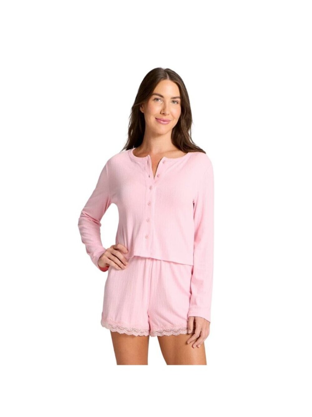NWT Auden Variegated Ribbed Button Down Pajama Cardigan 94629500 Pink M